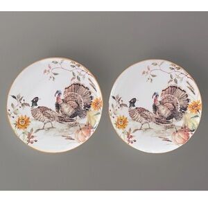 2 Potter's Studio Holiday Thanksgiving Turkey Pheasant 10.5” Dinner Plates Set 2